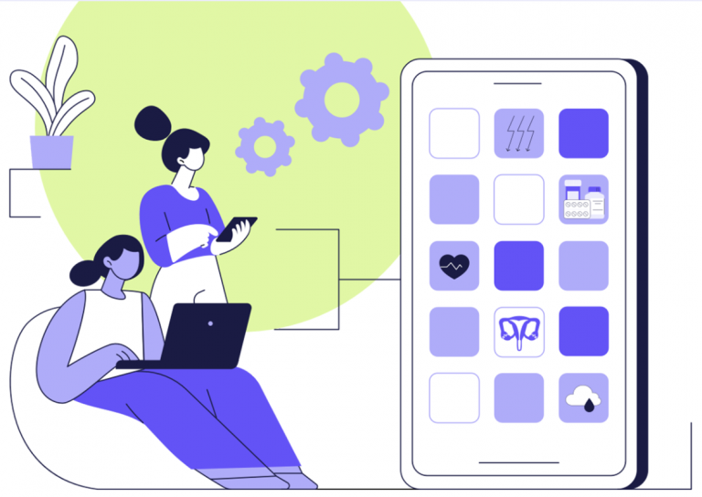 Women using technology for wellness.